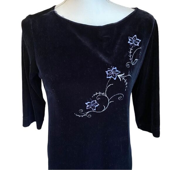 Danielle Casey Black Velvet Embroidered Maxi Dress Vintage Size 8 - Picture 1 of 7